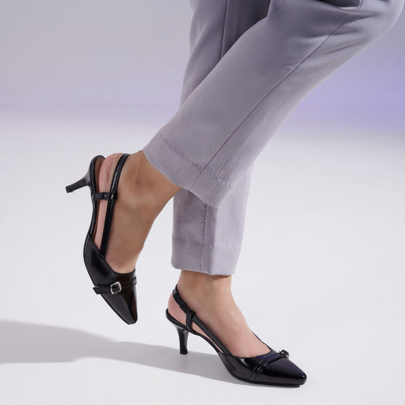 MIORAH Black Leather Sandal Heels (EURO 36)