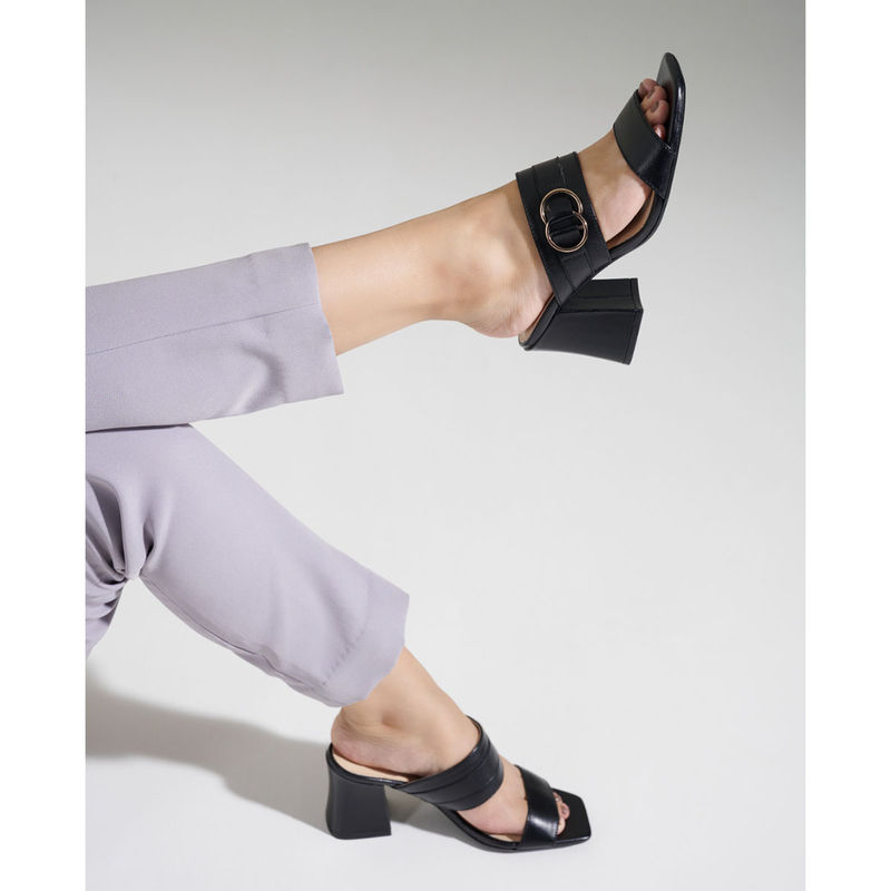 MIORAH Black Leather Sandal Heels (EURO 36)