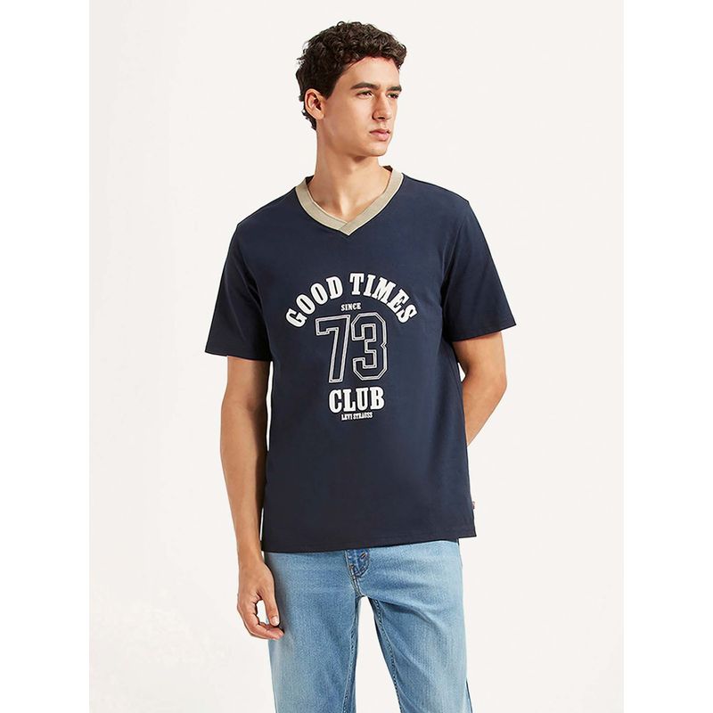 Buy Levi's Navy Blue Graphic Regular Loose Fit T-Shirt Online