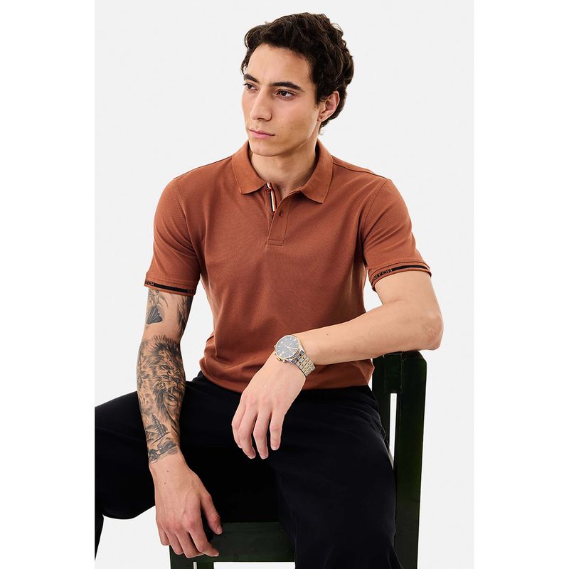 Snitch Brown Solid Regular Fit Polo T-Shirt (XS)