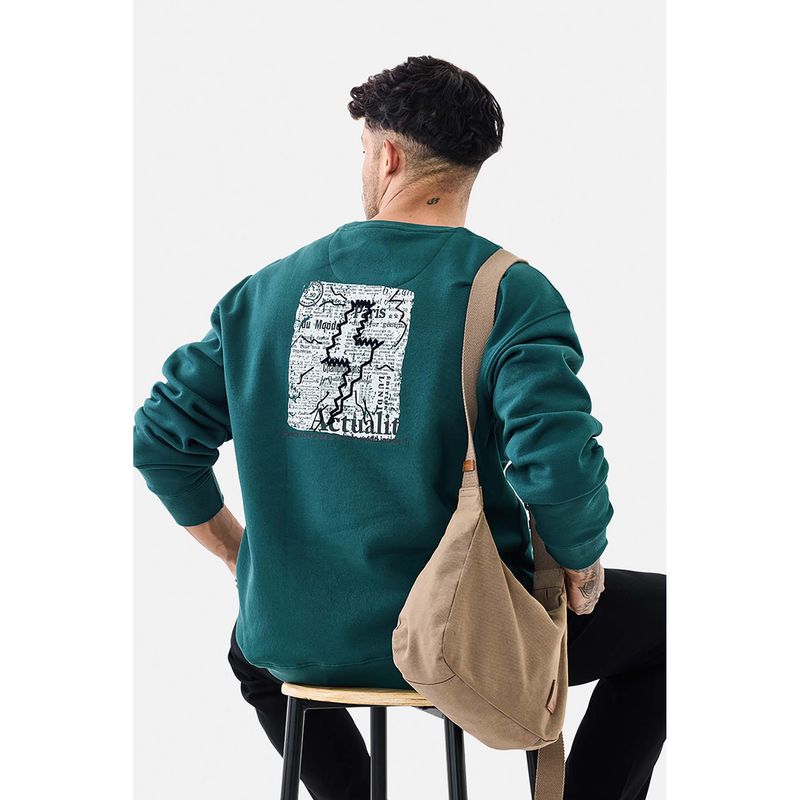 Snitch Green Printed Regular Fit Sweatshirt (M)