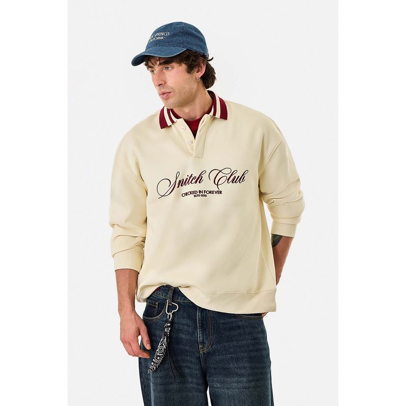 Snitch Off White Printed Regular Oversized Fit Sweatshirt (L)