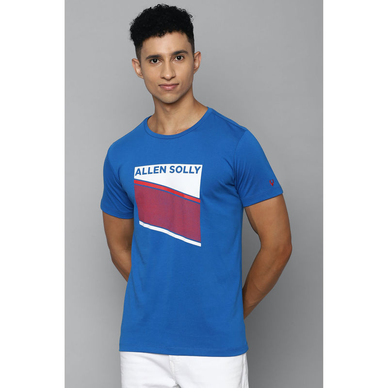 Allen Solly Mens Blue Graphic Print Crew Neck T-Shirt (M)