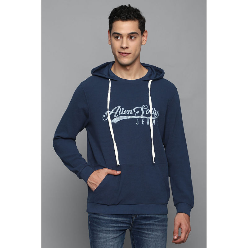 Allen Solly Mens Navy Hooded Neck Full Sleeves Casual Sweatshirt (S)