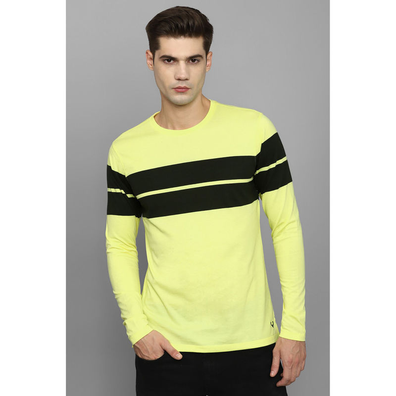 Allen Solly Mens Green Stripe Crew Neck T-Shirt (L)