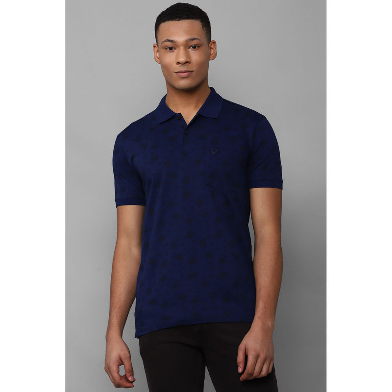 Allen Solly Mens Navy Print Collar Neck Polo T-Shirt (M)