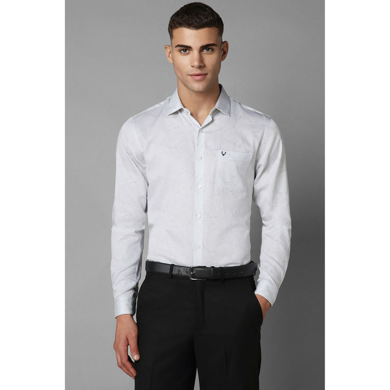 Allen Solly Mens White Slim Fit Print Full Sleeves Formal Shirt (42)