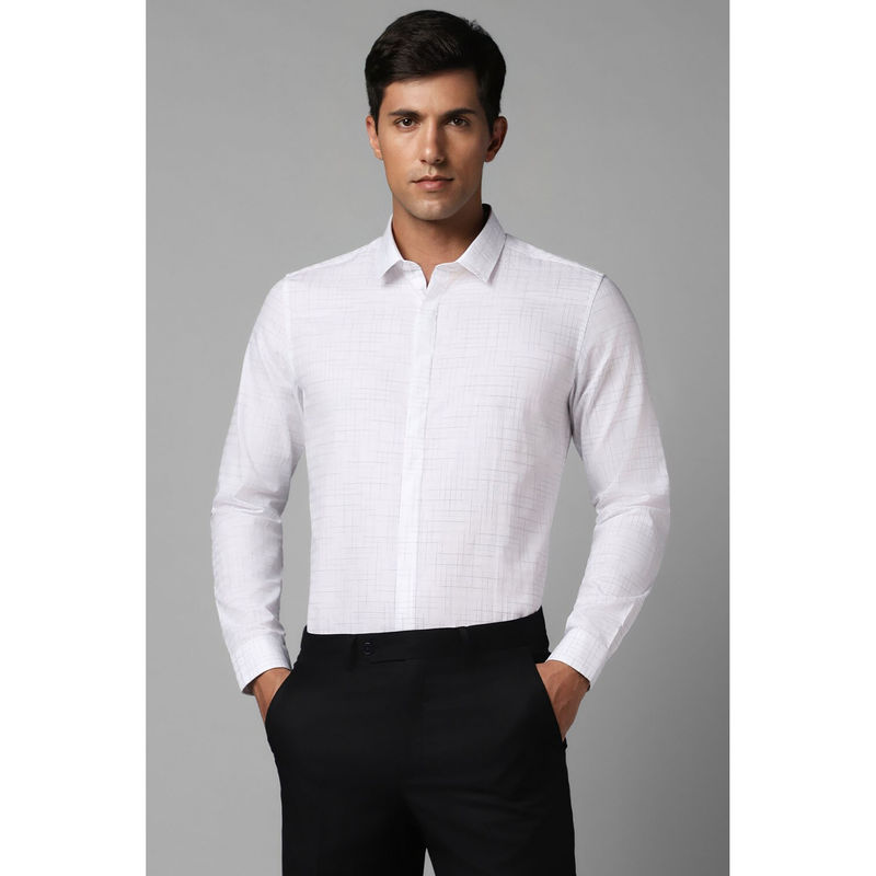 Louis Philippe Mens White Super Slim Fit Check Full Sleeves Formal Shirt (39)
