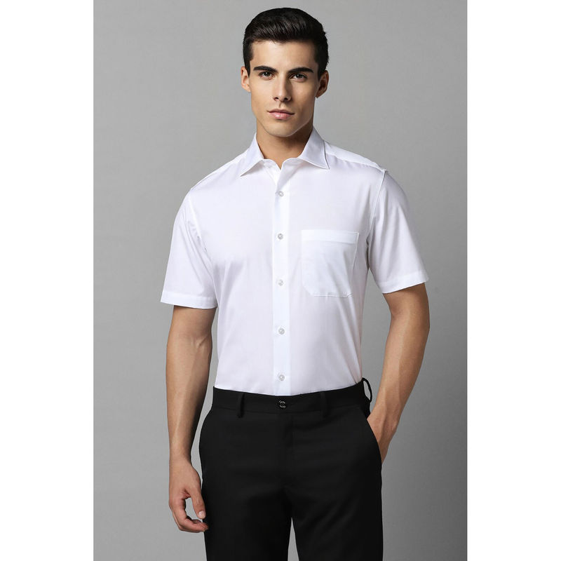 Louis Philippe Mens White Classic Fit Solid Half Sleeves Formal Shirt (40)