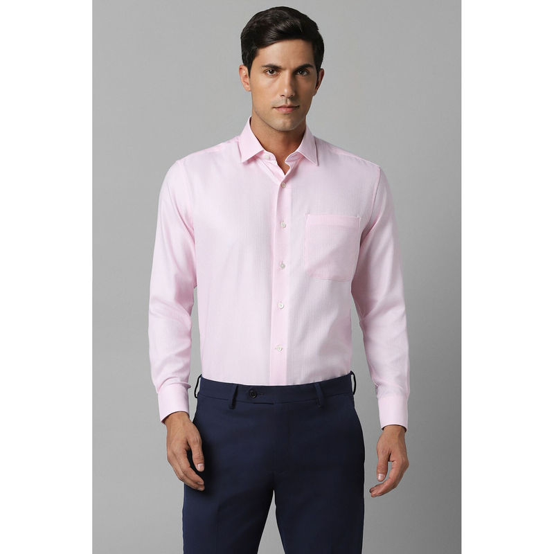 Louis Philippe Mens Pink Classic Fit Textured Full Sleeves Formal Shirt (39)