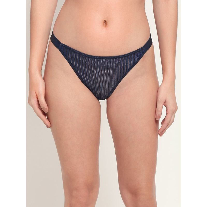 Erotissch Women Navy Blue Self-Design Thongs Briefs (XL)