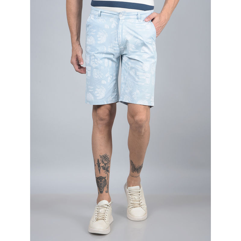 CRIMSOUNE CLUB Men Blue Printed Pure Cotton Shorts (32)