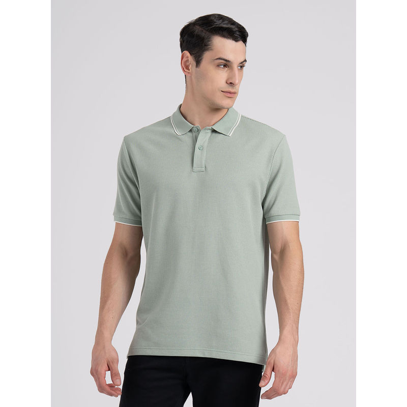 Red Tape Mens Pastel Green Waffle Structure Cotton Elastane Polo Collar T-shirt (L)