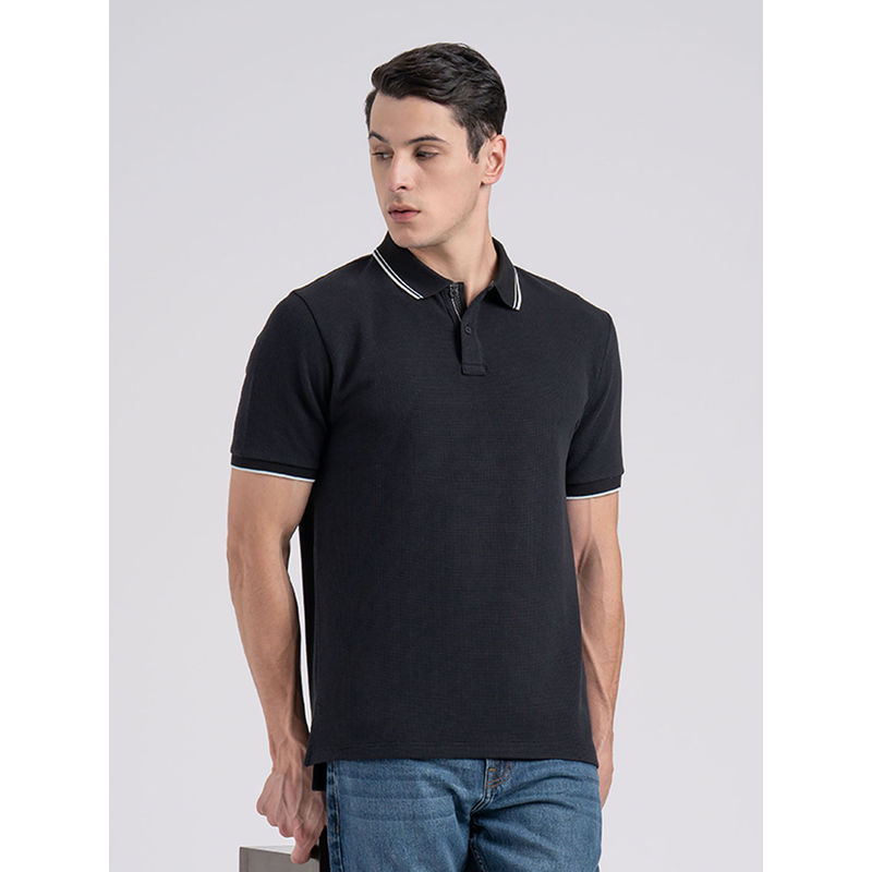 Red Tape Mens Black Waffle Structure Polyester Cotton Elastane Polo Collar T-shirt (S)