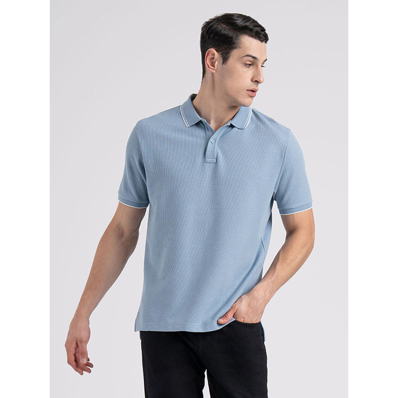 Red Tape Mens Blue Waffle Structure Polyester Cotton Elastane Polo Collar T-shirt (L)