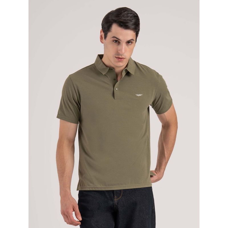 Red Tape Olive Solid Regular Fit Polo T-Shirt (S)