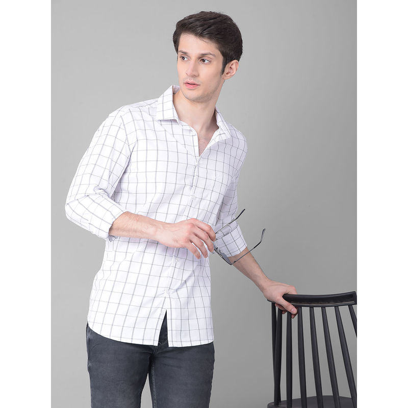 CRIMSOUNE CLUB Men's White Checked Shirt (L)