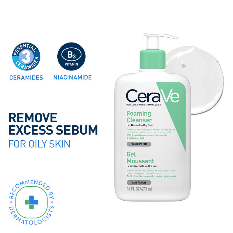 CeraVe Foaming Cleanser Face Wash For Oily Skin with Ceramides, Dermatologist Recommended