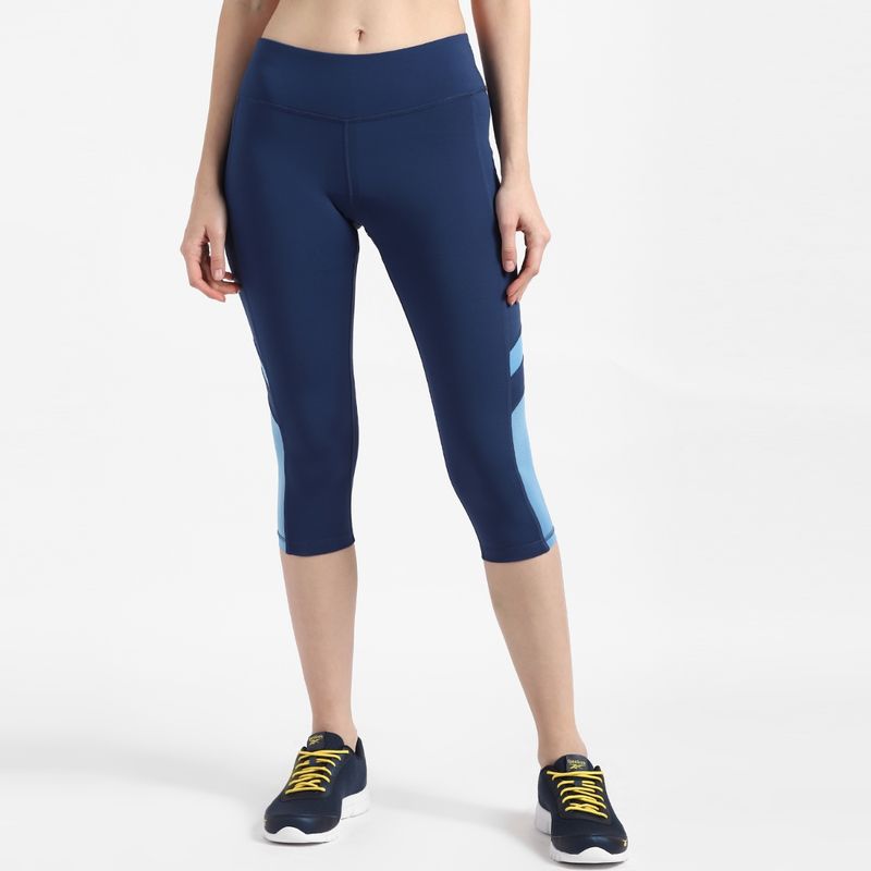 Reebok Wor Mesh Capri Blue Training Tights (XS)