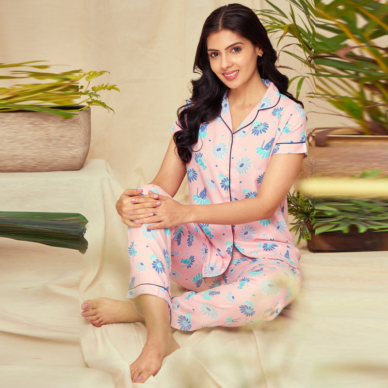 July Nightwear for Women Rayon Pink hirt - Pyjama - WPC303 - Pink (S)