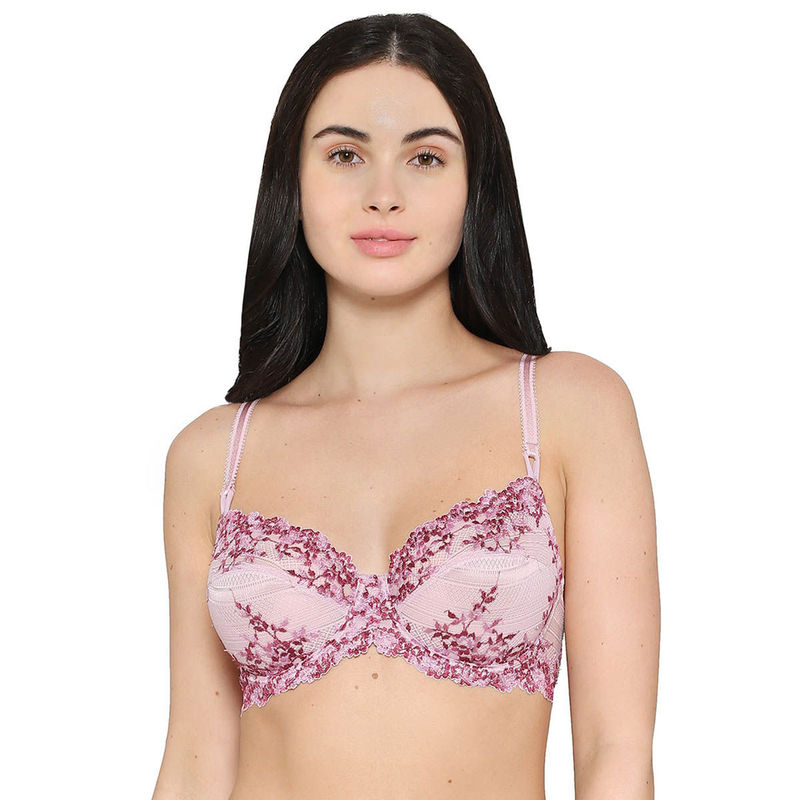 Wacoal Pink Lace Non Padded Wired Medium Coverage T-Shirt Bra (34C)