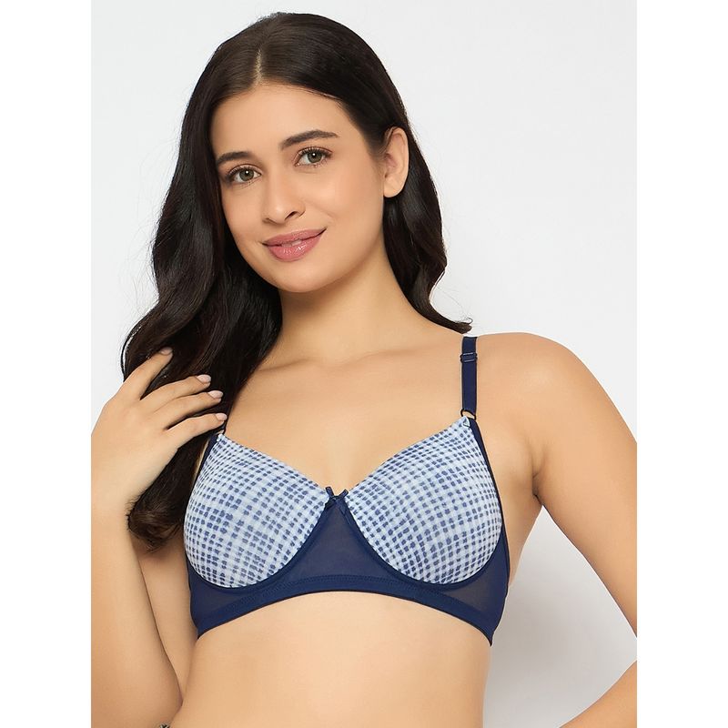 Clovia Padded Non-Wired Full Coverage Printed T-Shirt Bra In Navy Blue (40C)