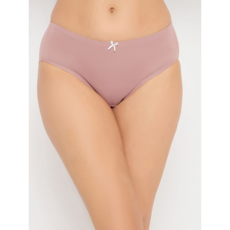 Clovia Mid Waist Hipster Panty With Inner Elastic In Mauve - Cotton (M)