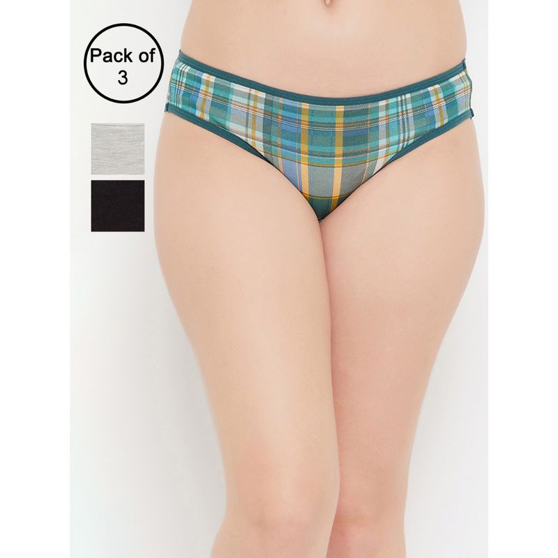 Clovia Cotton Spandex Low Waist Outer Elastic Bikini Panty - Multi-Color (Pack of 3) (2XL)