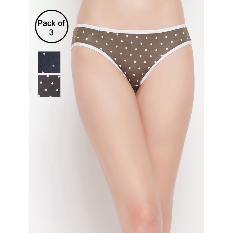Clovia Cotton Spandex Low Waist Outer Elastic Bikini Panty - Multi-Color (Pack of 3) (XL)