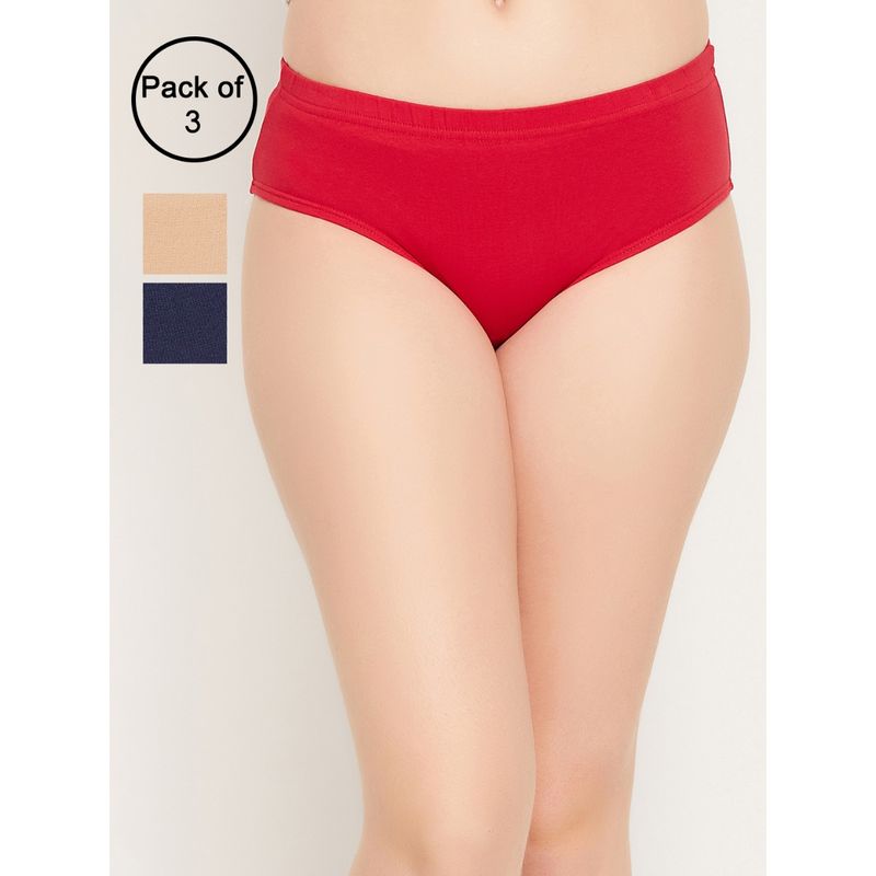Clovia Cotton Spandex Medium Waist Outer Elastic Hipster Panty - Multi-Color (Pack of 3) (S)