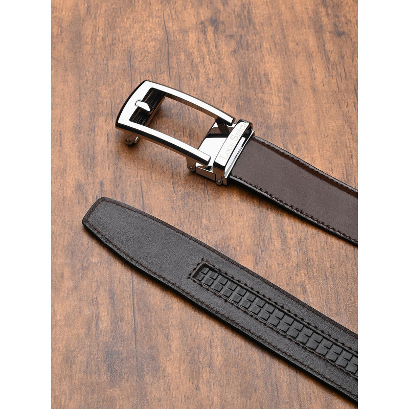 Louis Stitch Brown Premium VT Leather Mens Chrome Buckle Auto Lock Belt (34)