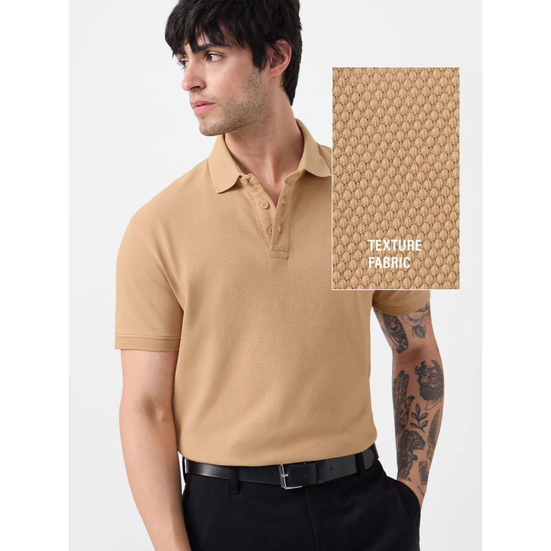 The Souled Store Originals Solids- Light Tan Polo T-Shirt (2XL)