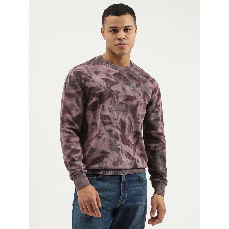 United Colors of Benetton Purple Regular Fit Crew Neck Printed Sweater (XL)