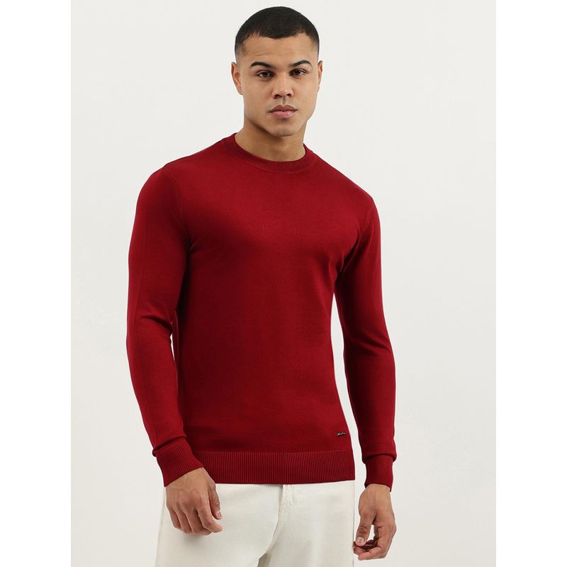 United Colors of Benetton Maroon Regular Fit Crew Neck Solid Premium Sweater (2XL)