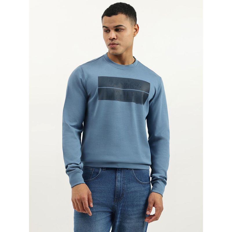 United Colors of Benetton Blue Crew Neck Printed Tex Transfer Interlock Sweatshirt (M)
