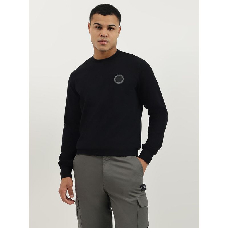 United Colors of Benetton Black Crew Neck Solid Branded Interlock Sweatshirt (M)