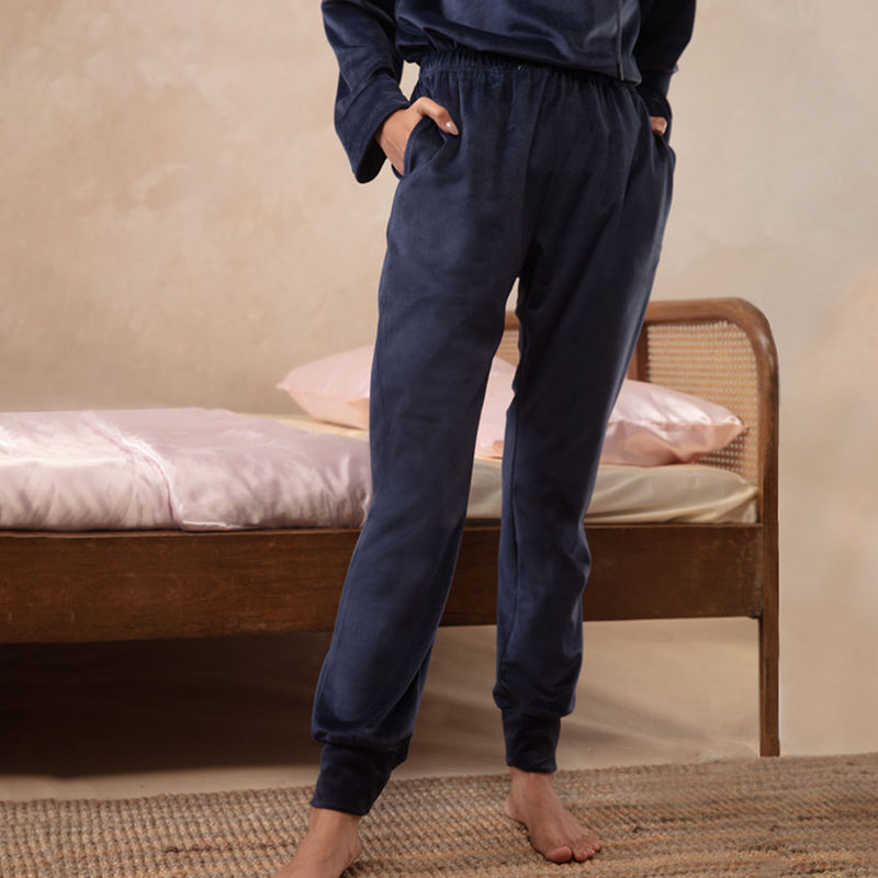 Nykd by Nykaa Velour Jogger - Navy Blue NYS049 (L)