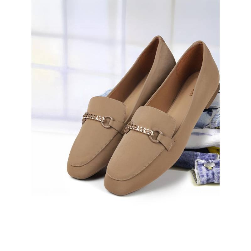 Mochi Women Beige Slip On Casual Loafers (EURO 36)