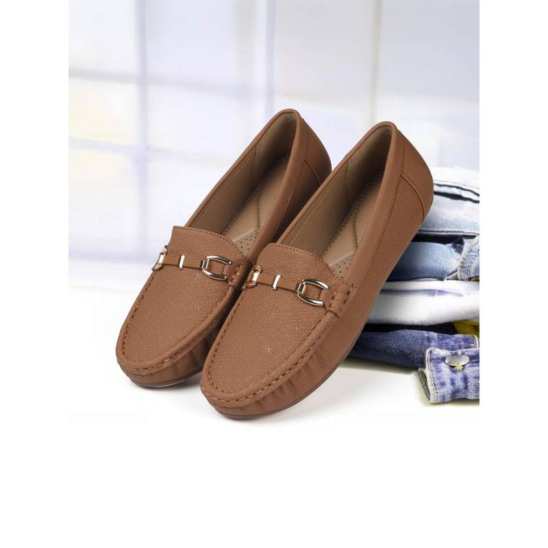 Mochi Women Tan Slip On Casual Loafers (EURO 36)
