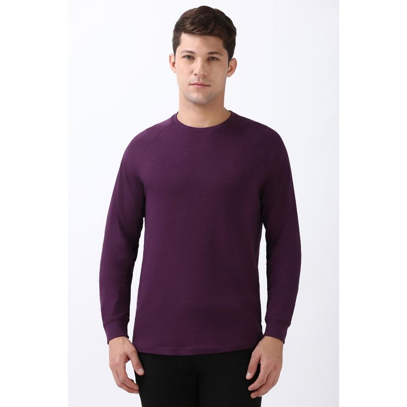 Peter England Men Purple Solid Round Crew Neck Round Neck T-Shirts (XL)
