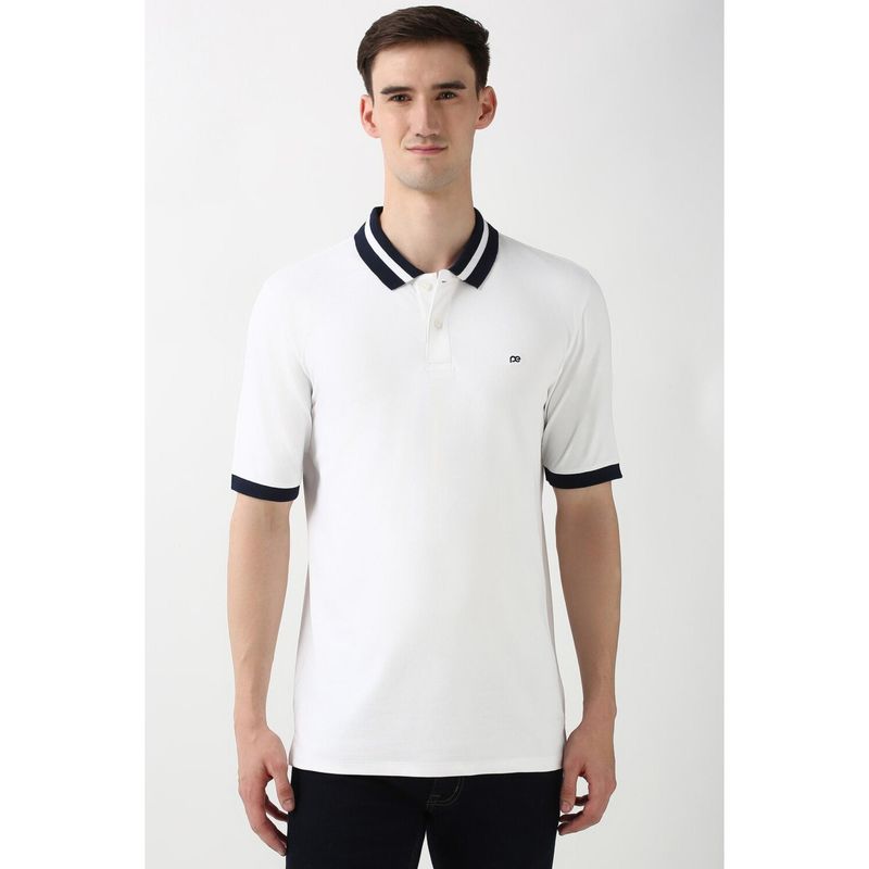 Peter England Men White Solid Polo Neck Polo T-Shirts (XL)