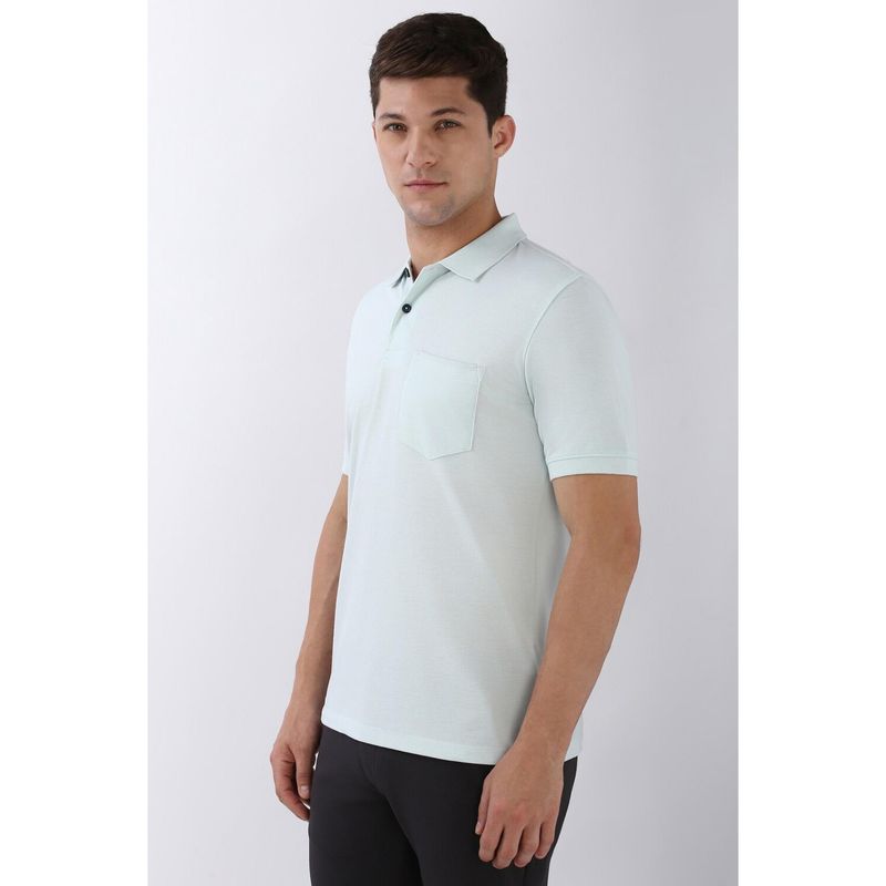 Peter England Men Green Solid Polo Neck Polo T-Shirts (M)