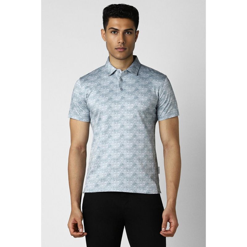 Van Heusen Men Blue Print Polo Neck T-Shirt (S)