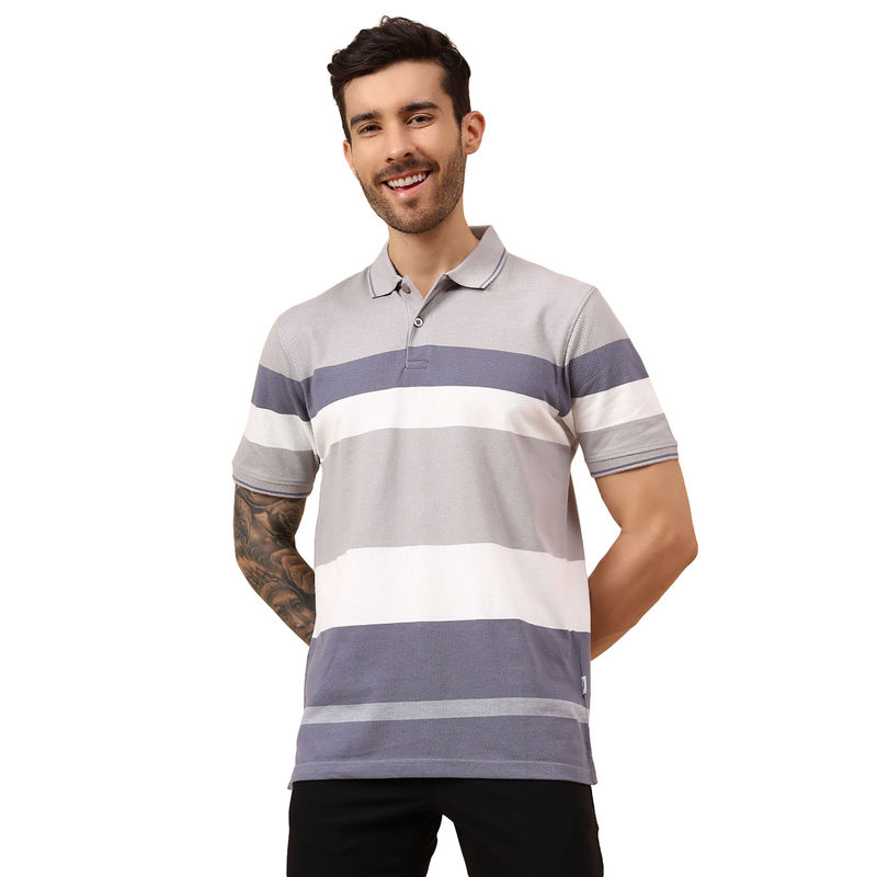 Cantabil Men's Grey Half Sleeves Casual Polo T-shirt (M)
