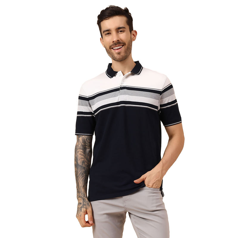 Cantabil Men's Navy Half Sleeves Casual Polo T-shirt (M)