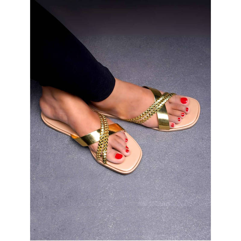 The Madras Trunk Women Tan & Gold Flats (EURO 36)