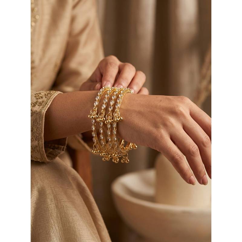 Adwitiya Womens Kashmiri Ad Stone-Studded Bangles with Ghungroo Latkans (Pack of 4) (2.2)