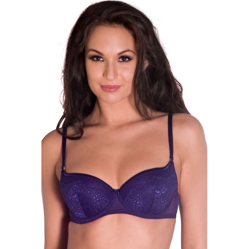 Amante Padded Wired Balconette Bra With Detachable Straps - Purple (34B)