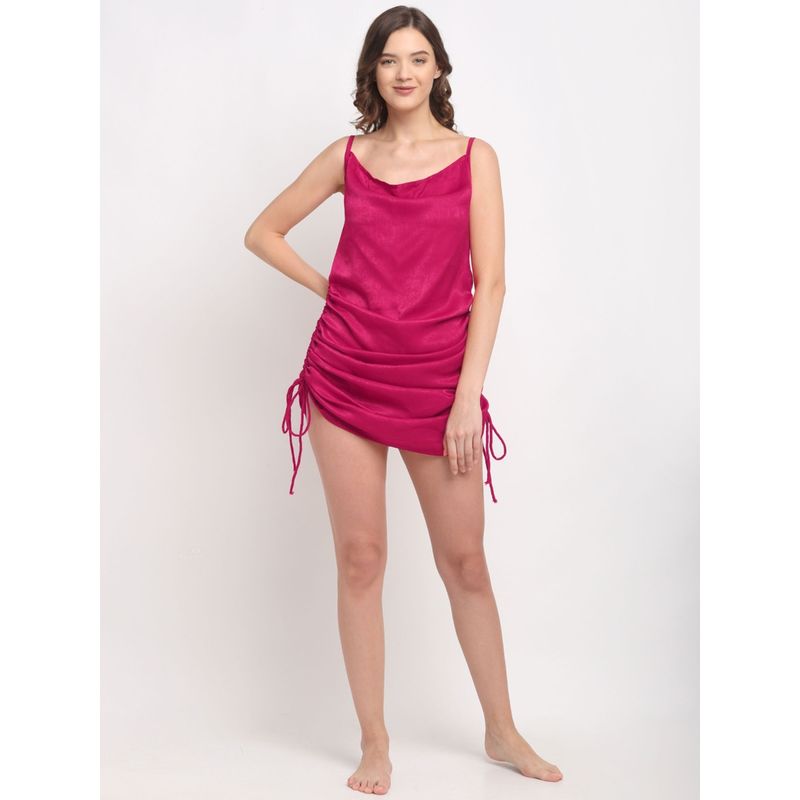 Erotissch Women Pink Solid Satin Convertible Nightdress (S)