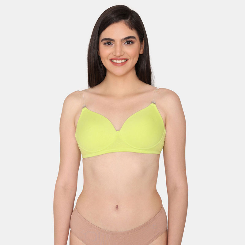 Zivame Beautiful Basics Padded Non Wired 3-4th Coverage Backless Bra - Wild Lime (38C)